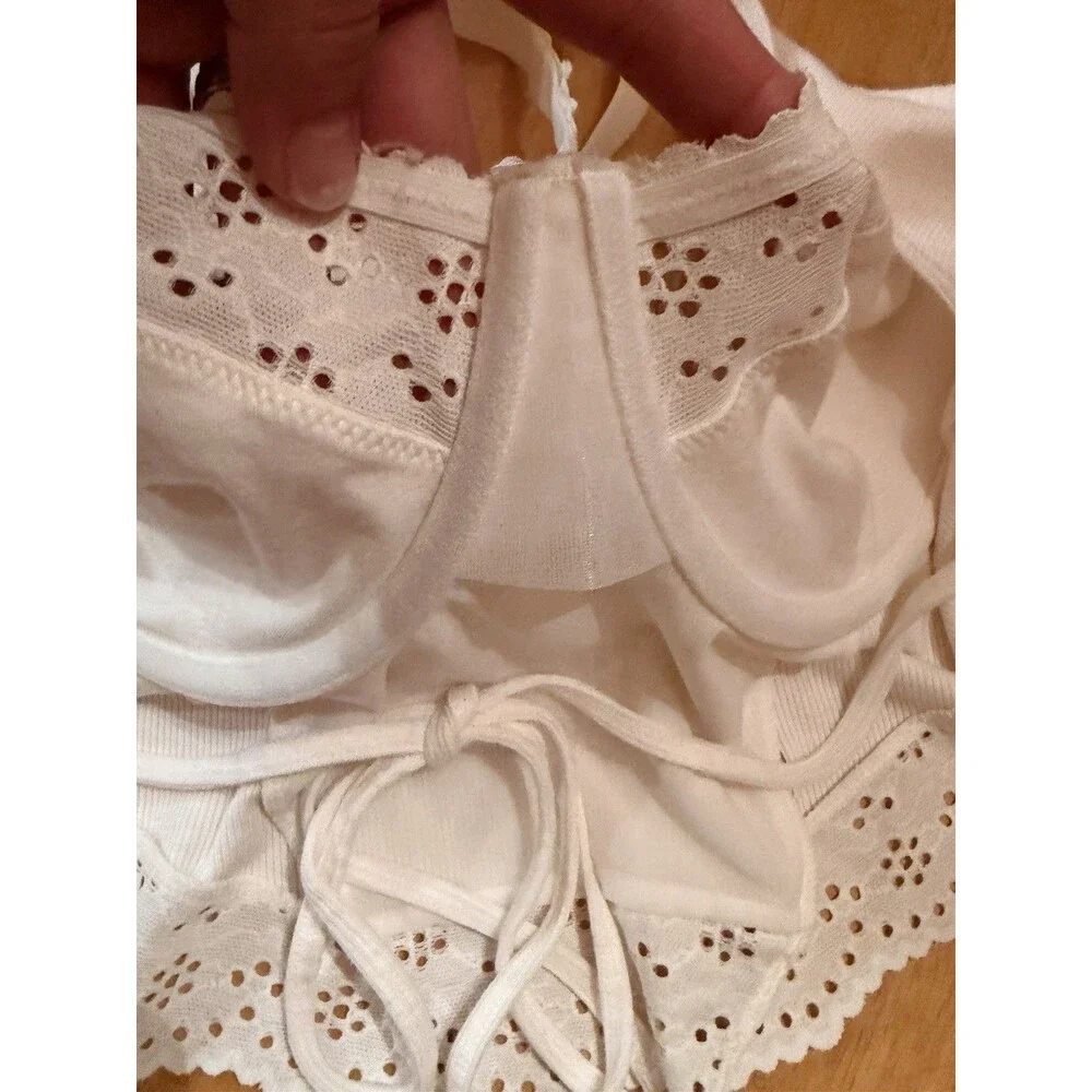 2X XXL Bralette White Ribbed Colsie Structured Wired Cottage Bra Crop Top Eyelet